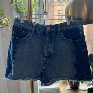 Maje 2 tone denim cutoff shorts high rise
